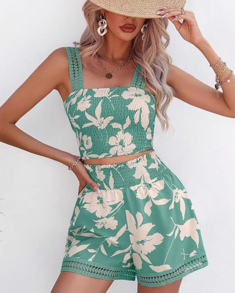 Gracelyn - Conjunto de top y pantalón corto con estampado floral chic