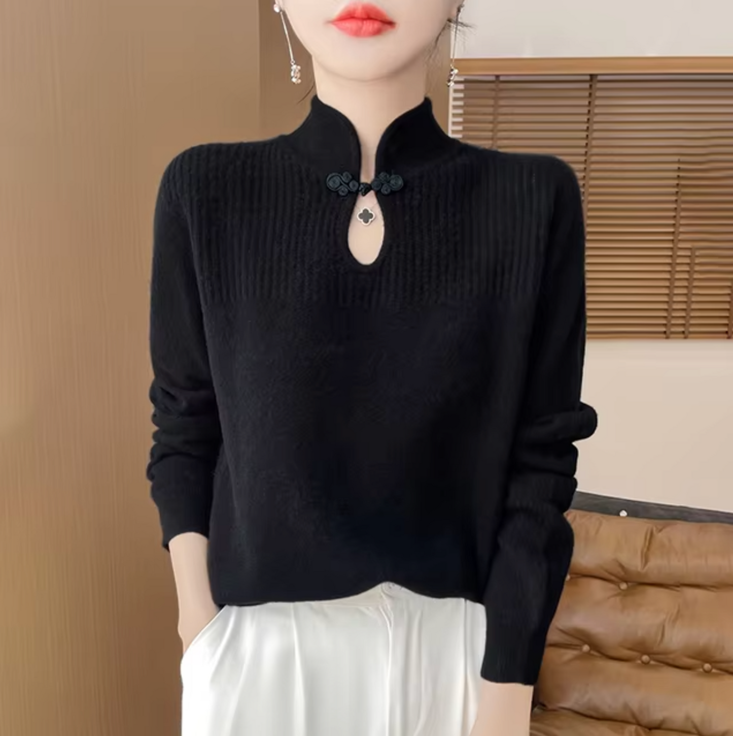 Audrina – Jersey de punto de lana con cuello alto