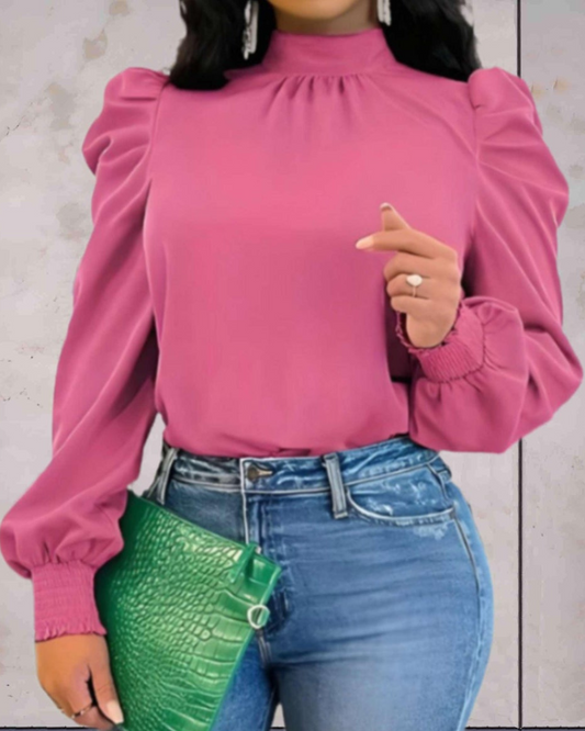 Miya - Elegante blusa de cuello alto y manga larga