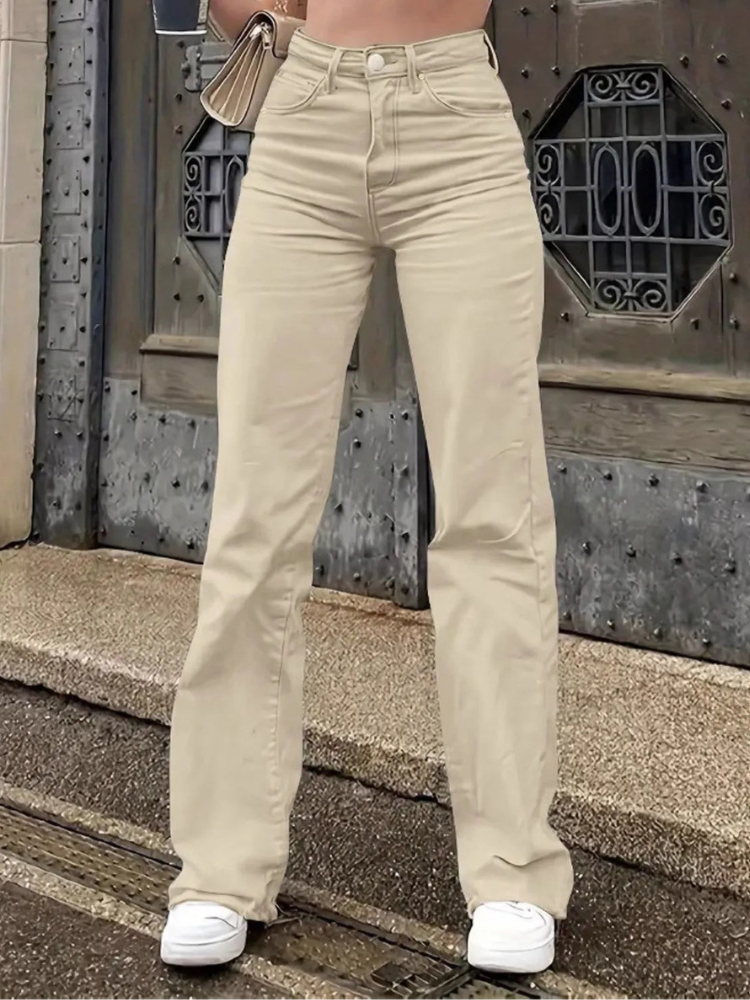 Elisse - Vaqueros casuales de cintura alta y pierna ancha