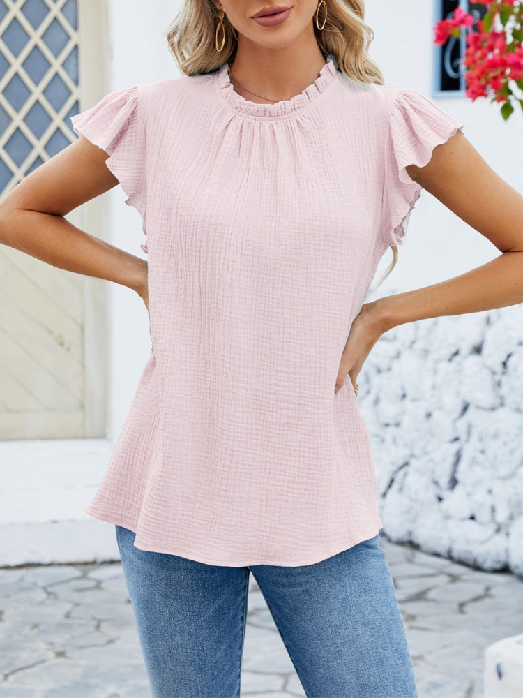 Hazel - Blusa elegante con mangas plisadas y volantes