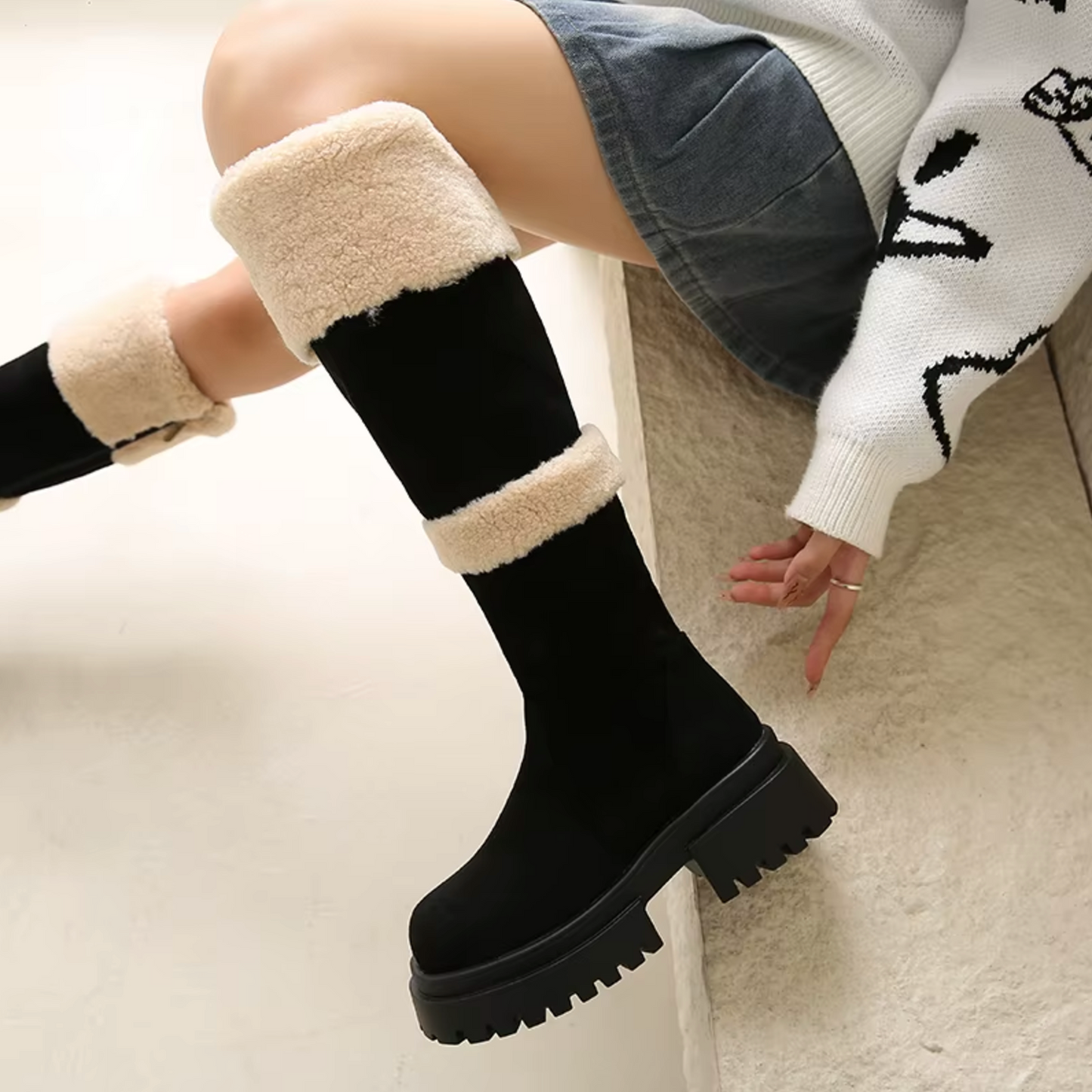 Braylee – Botas hasta la rodilla con forro de felpa