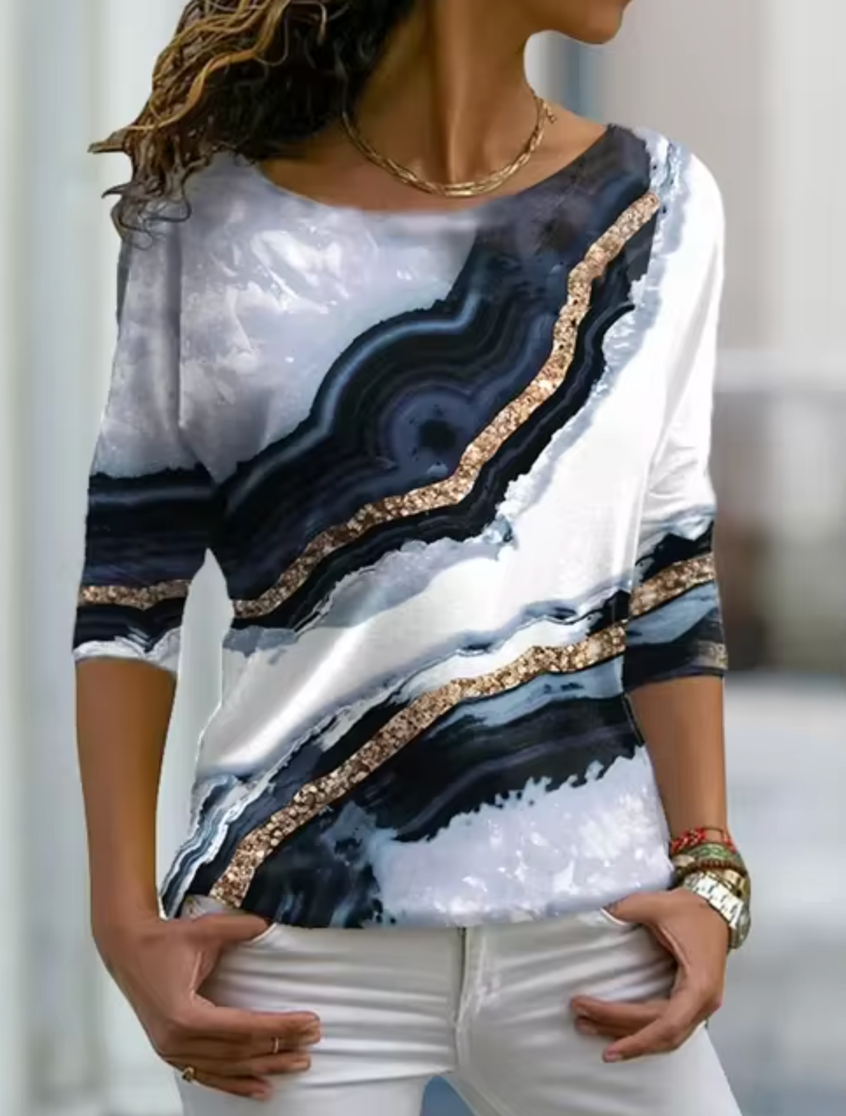 Aurelia - Elegante blusa con estampado de mármol