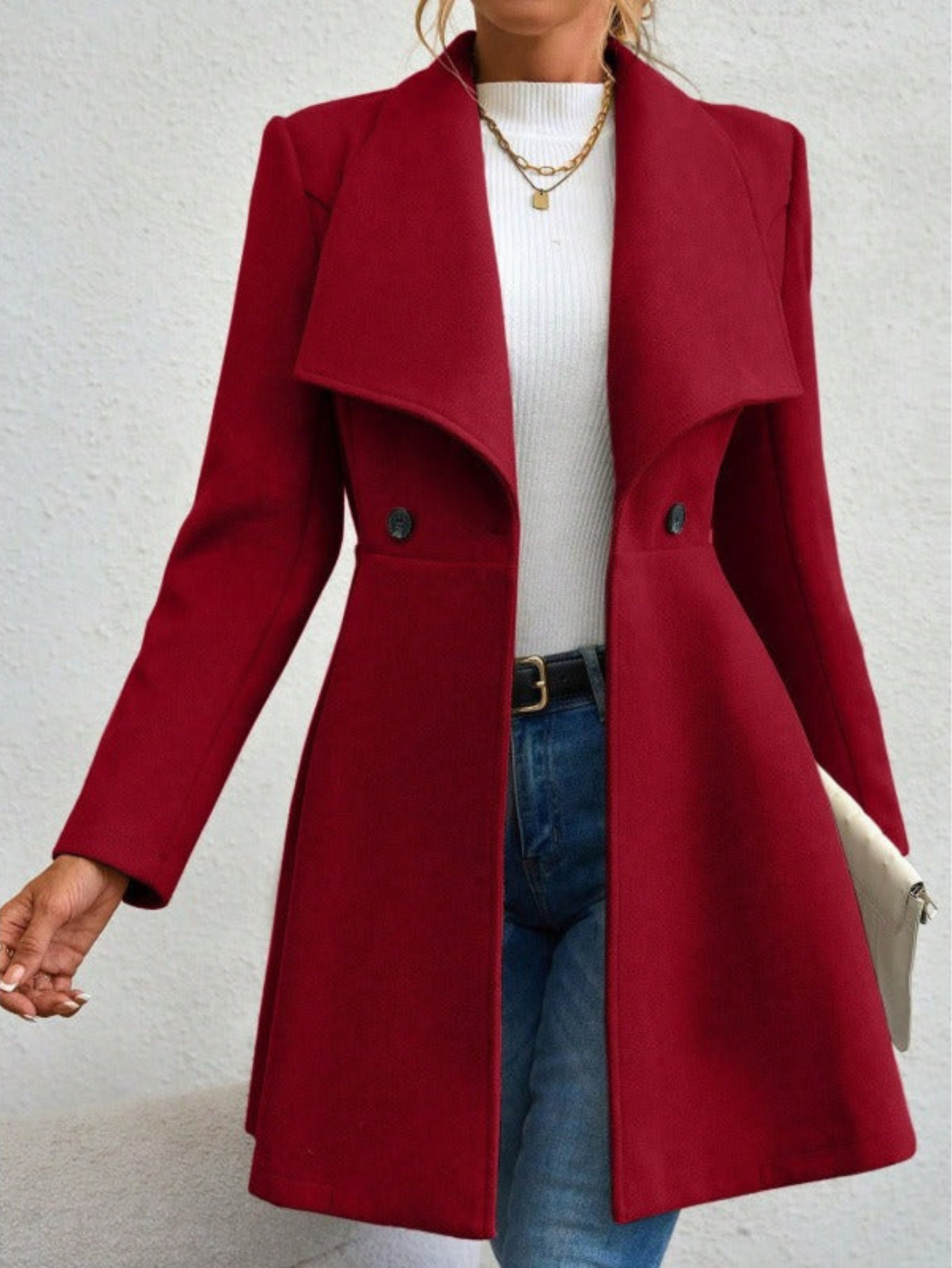 Lacina - Elegante gabardina larga con cuello ancho