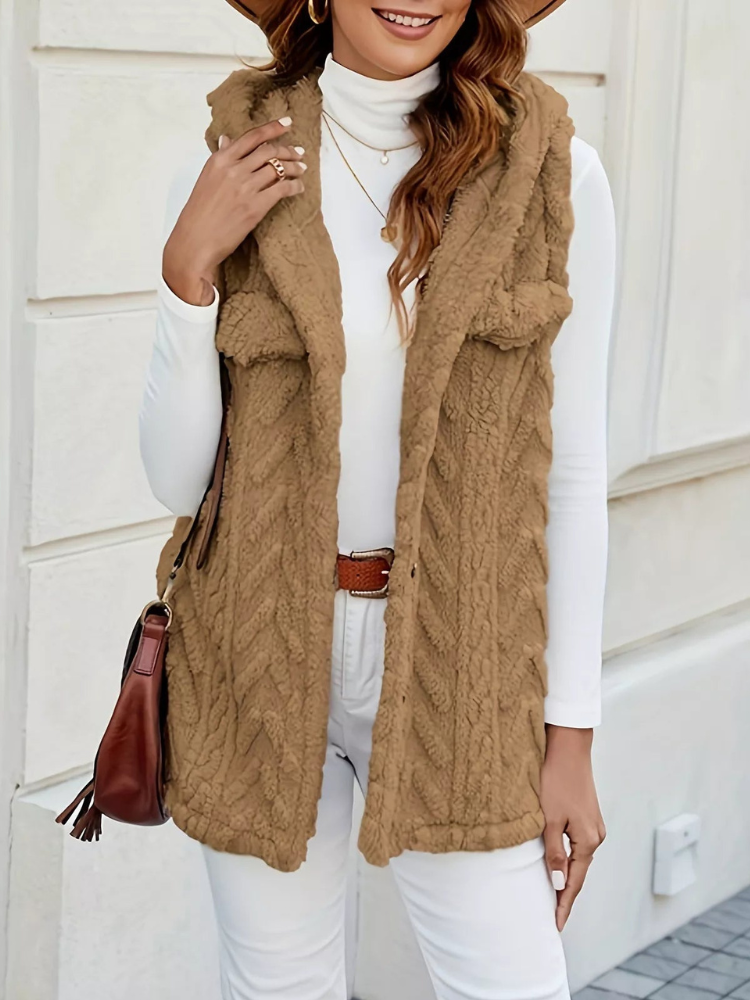 Quintina - Elegante chaleco con capucha y botones en la parte delantera