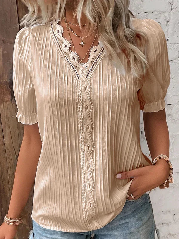 Rosemarie - Elegante blusa de manga corta con cuello de pico