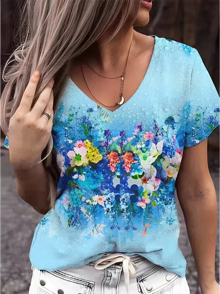Zosia - Camiseta con Cuello de Pico y Estampado Floral