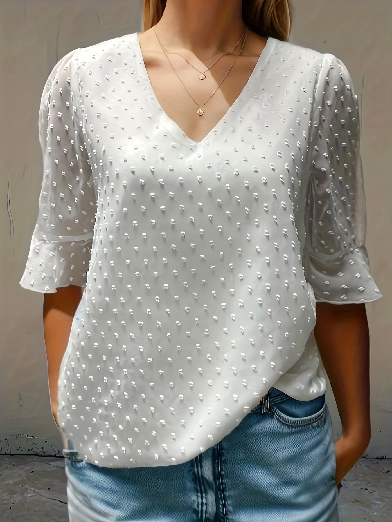 Flor - Elegante blusa suelta de gasa con cuello en V