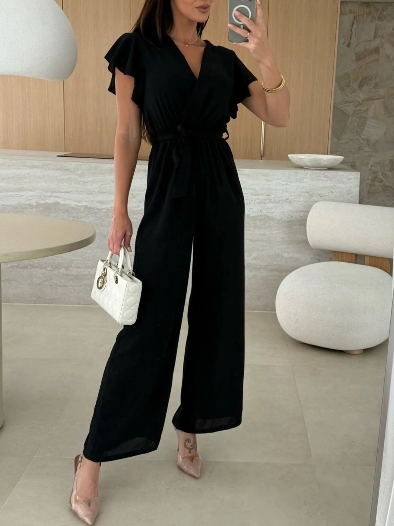 Roxanne - Elegante mono de pierna ancha con volantes y cinturón