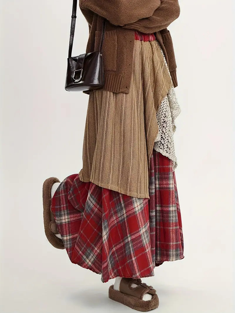 Alva – Falda larga de cuadros estilo boho