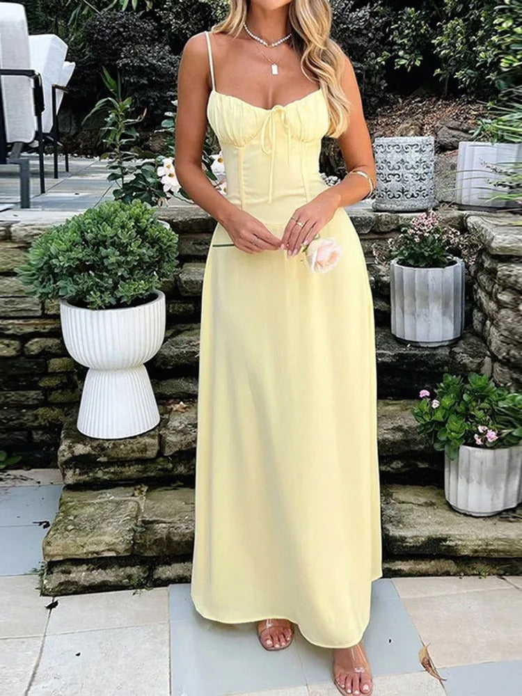 Donna - Elegante vestido largo con tirantes fruncidos