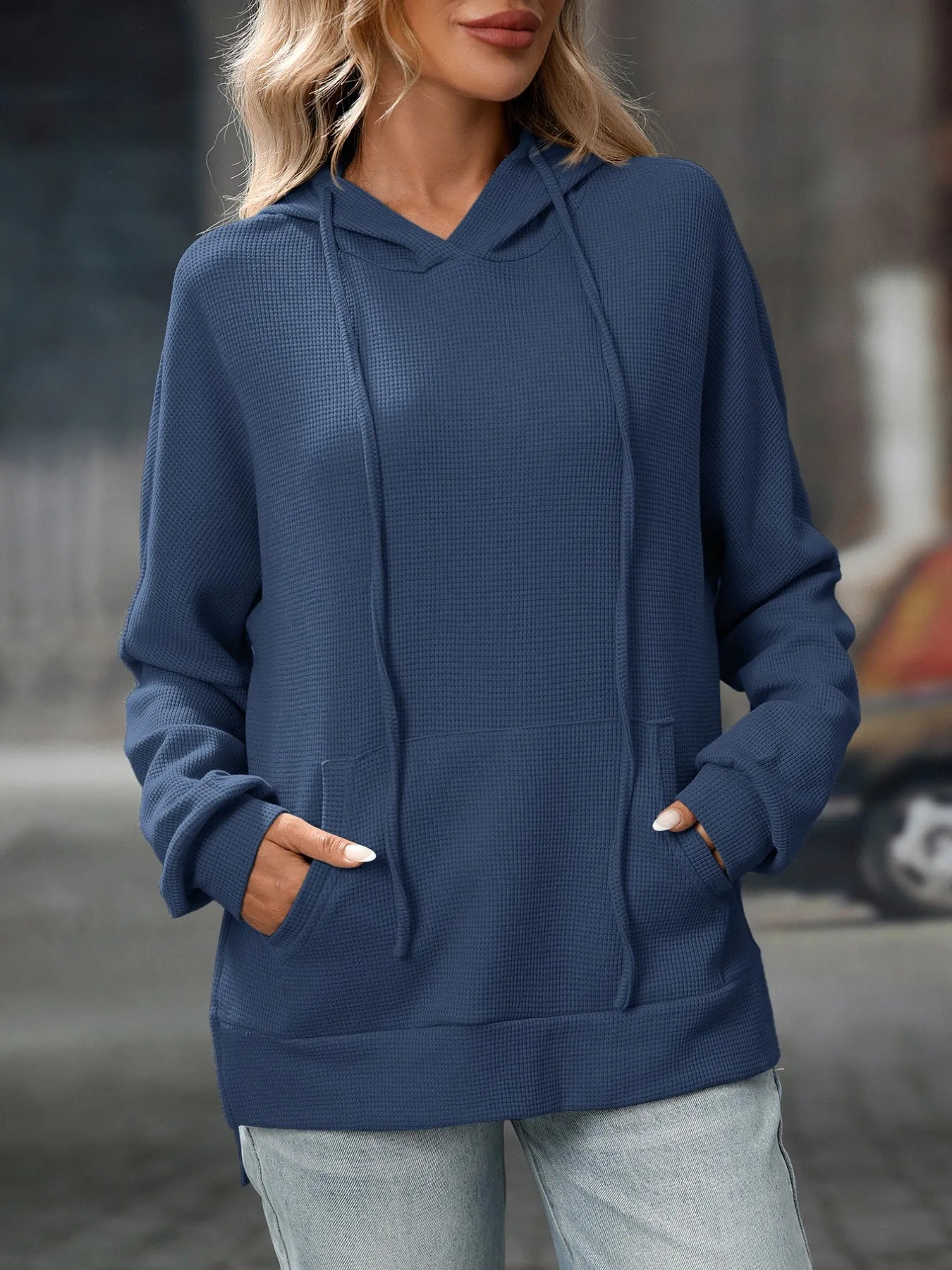 Thalina - Chaqueta con capucha y cordón ajustable, informal y con textura