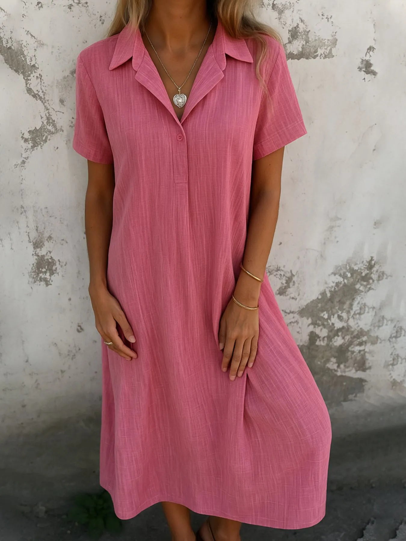 Julina - Vestido largo informal de manga corta con cuello polo holgado