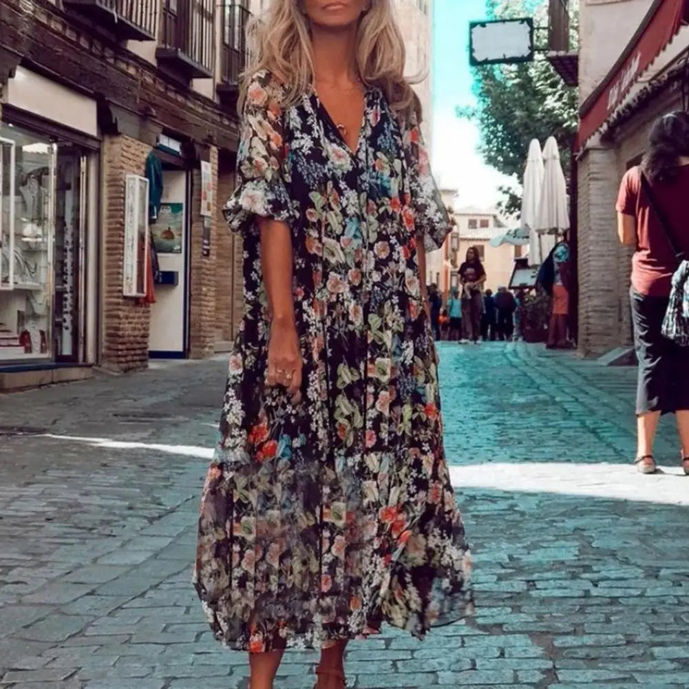 Luca - Vestido Floral Elegante de Manga Larga