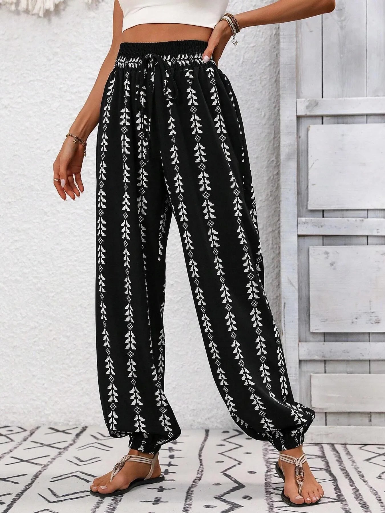 Daniela - Elegante pantalón de cintura alta con estampado informal