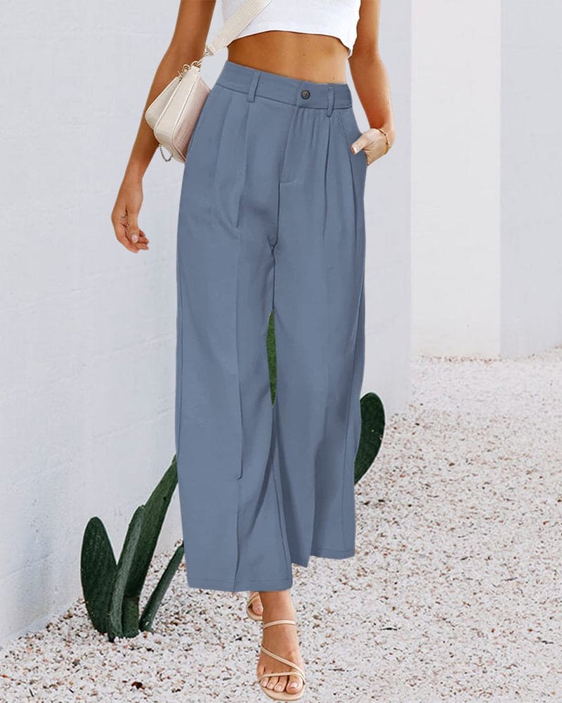 Ovelia - Elegante pantalón de talle alto y pierna ancha