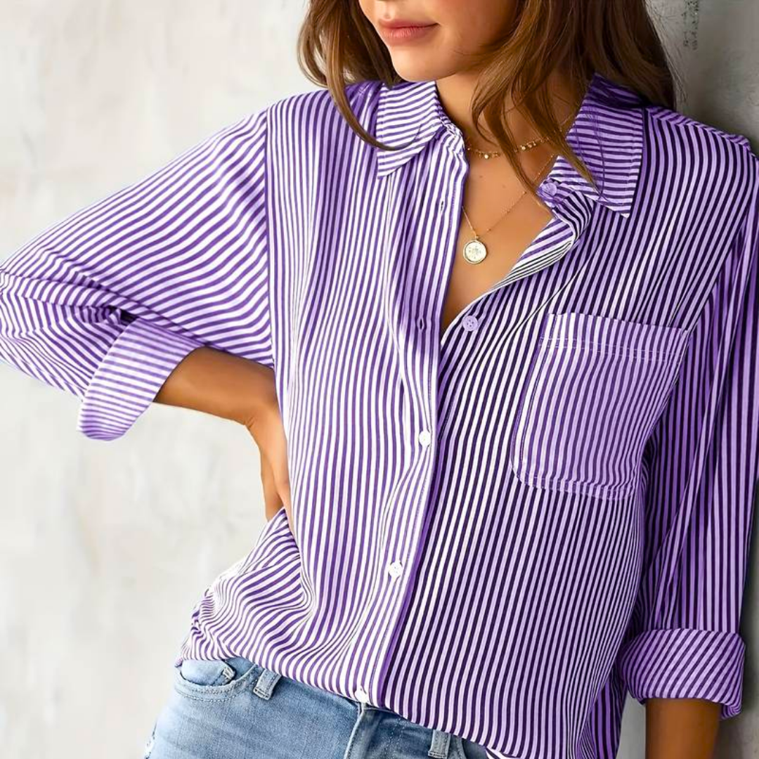 Nyanna - Elegante blusa polo abotonada a rayas
