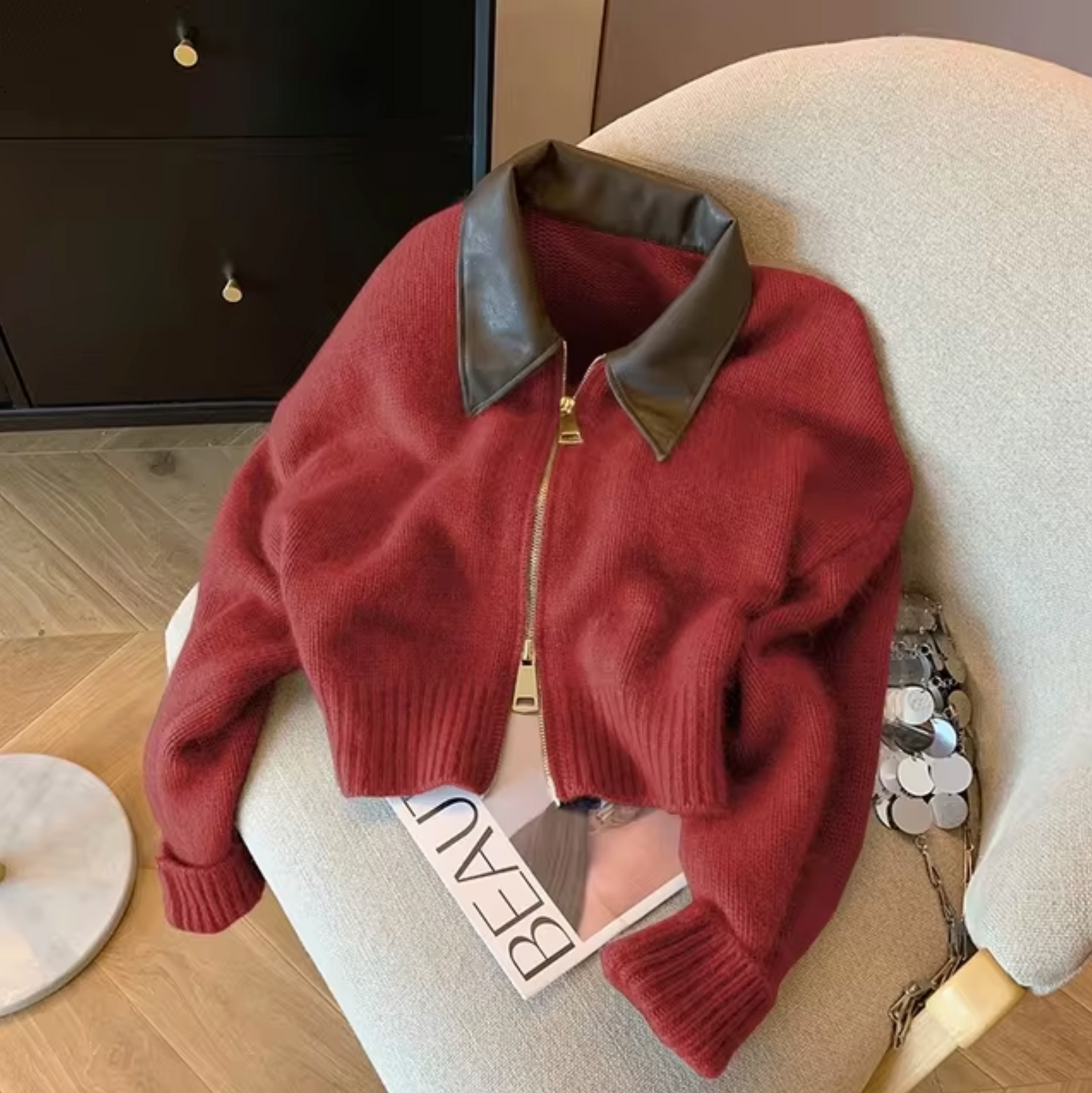 Valentina – Cárdigan con cuello de piel