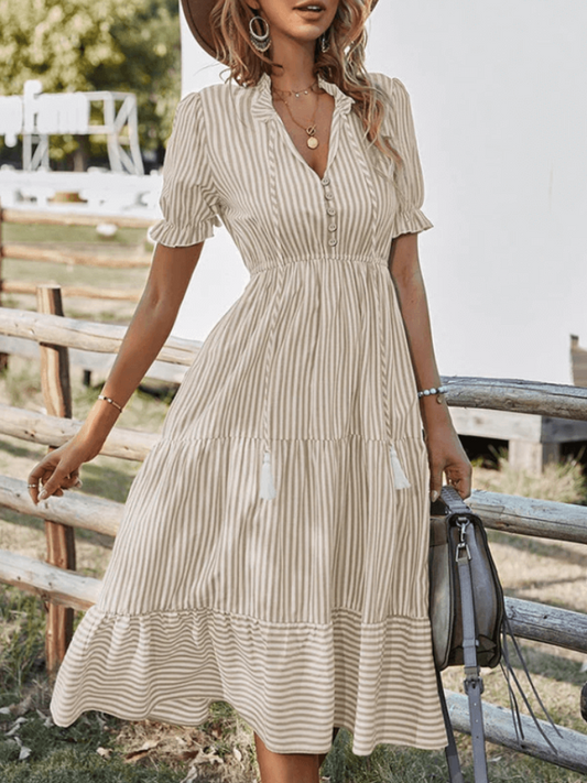 Pretzel - Vestido midi informal a rayas con vuelo