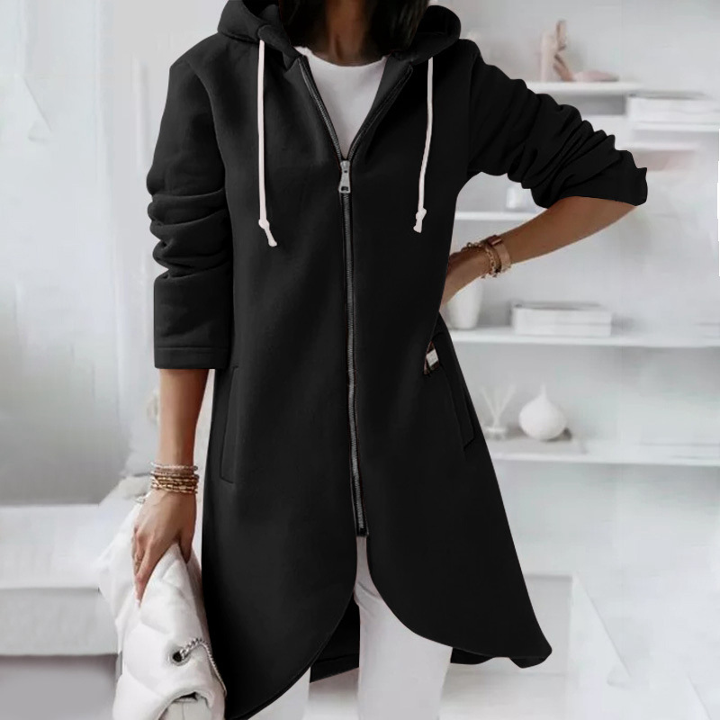 Darlene - Elegante chaqueta larga con capucha y cremallera