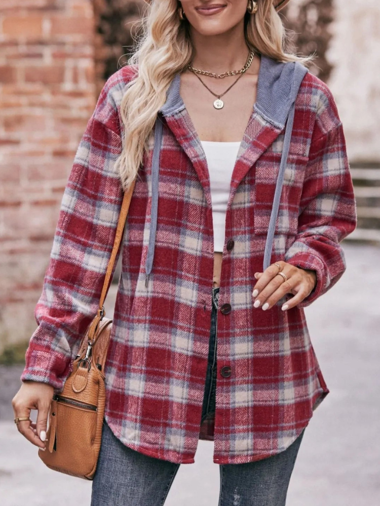 Lyraelle - Chaqueta holgada a cuadros con capucha y botones