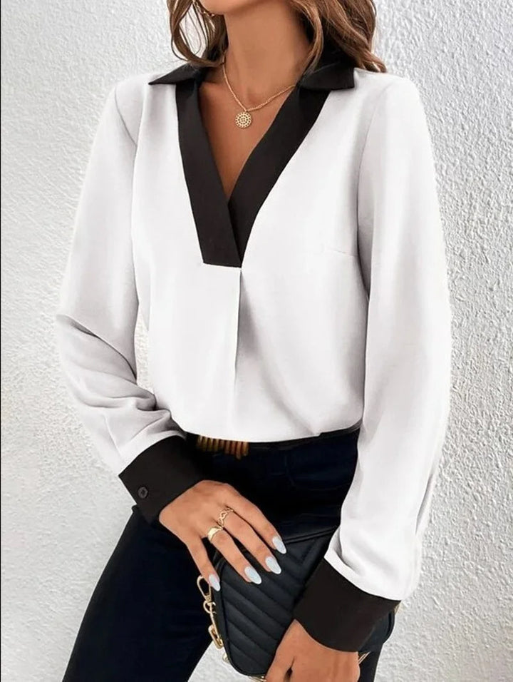 Eunike - Elegante blusa de manga larga con cuello en V profundo