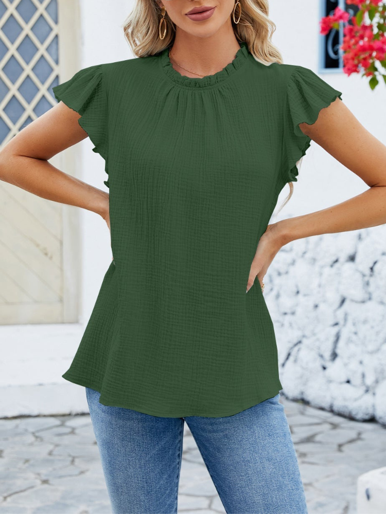 Hazel - Blusa elegante con mangas plisadas y volantes