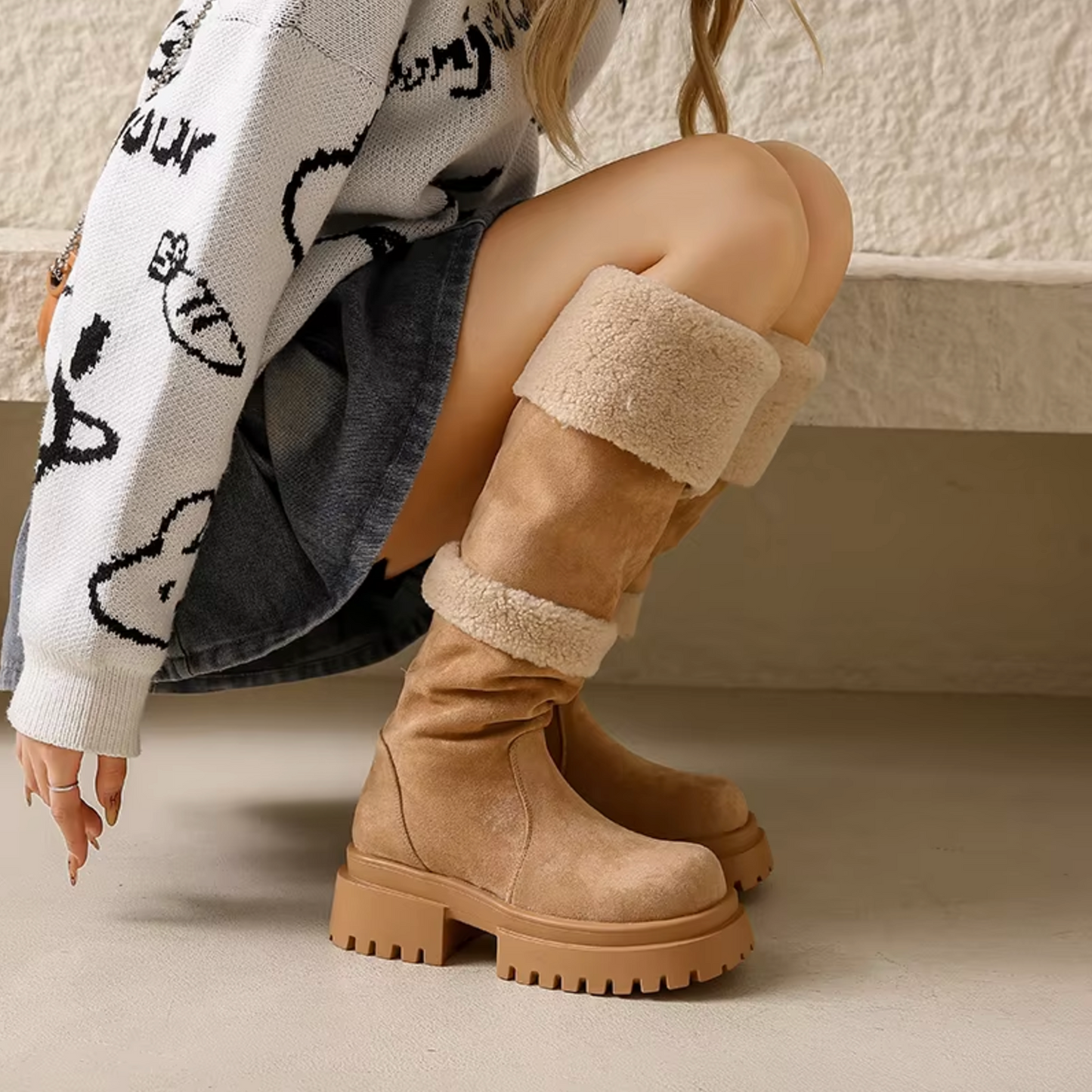 Braylee – Botas hasta la rodilla con forro de felpa