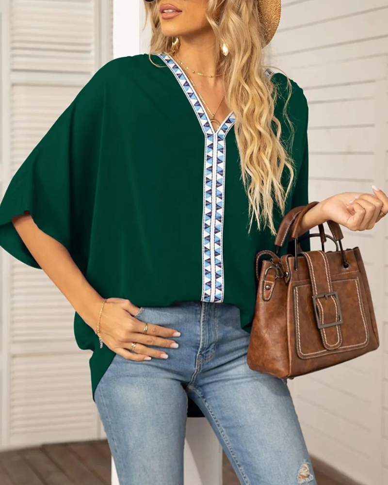 Lyla - Blusa suelta con cuello en V y manga murciélago