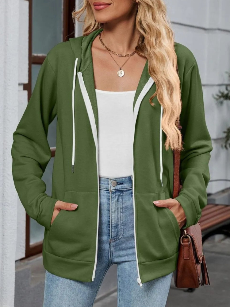 Urielle - Chaqueta con capucha, cordón ajustable y cremallera, elegante