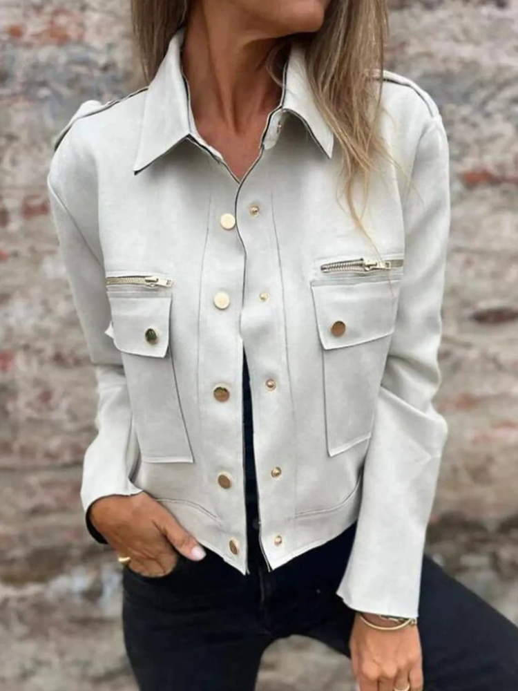 Kandace - Elegante chaqueta de ante con cremallera y bolsillos delanteros
