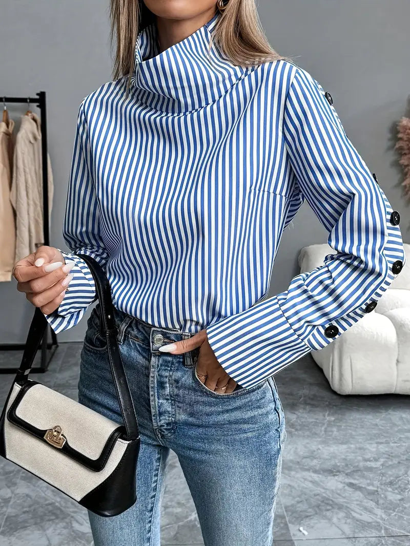 Lovis – Blusa de algodón a rayas con cuello alto