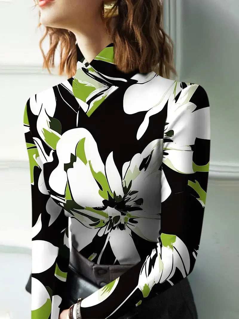 Trixie – Elegante top de cuello alto con estampado floral