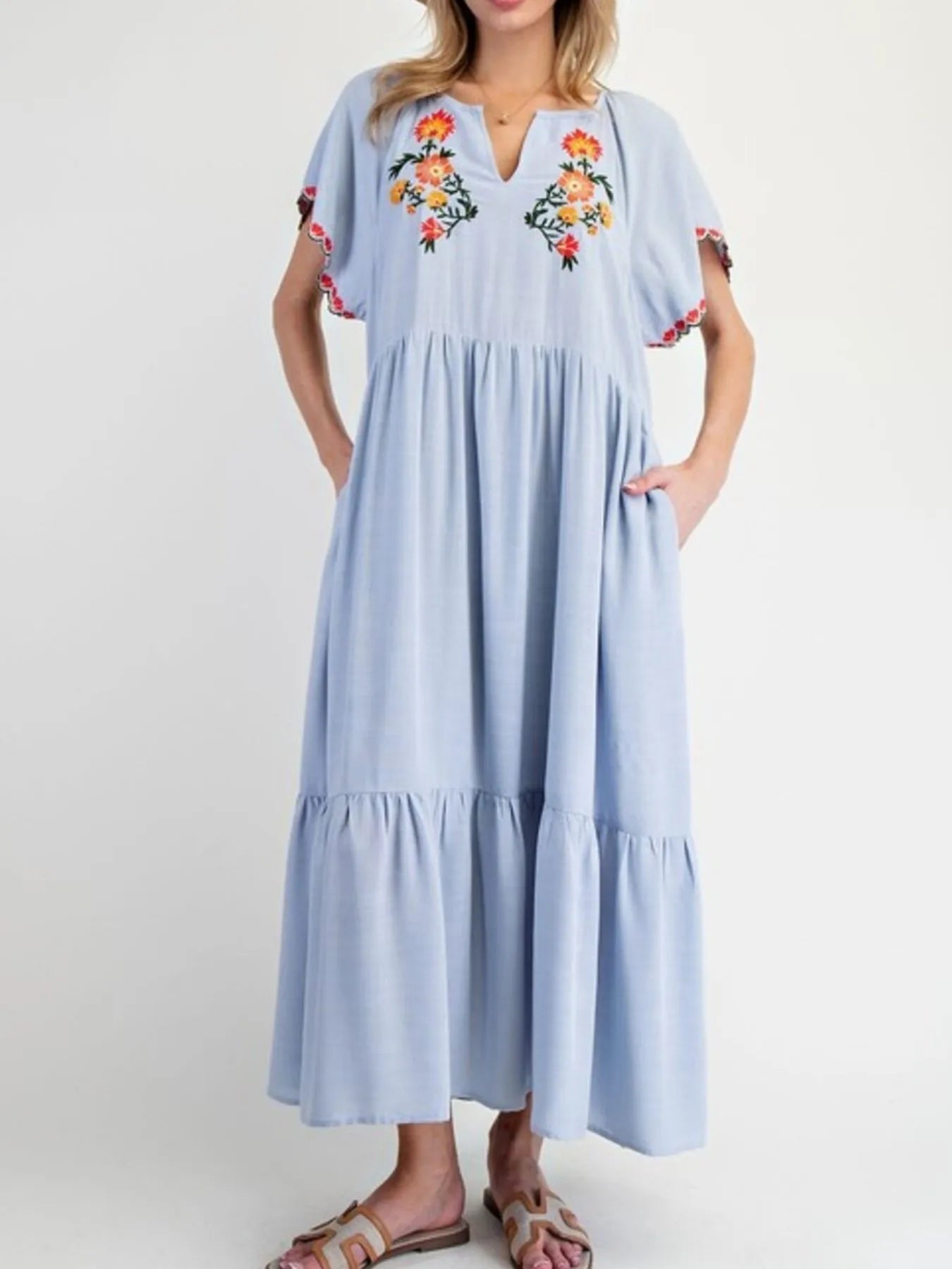 Mireille - Vestido largo de manga larga floral holgado y casual
