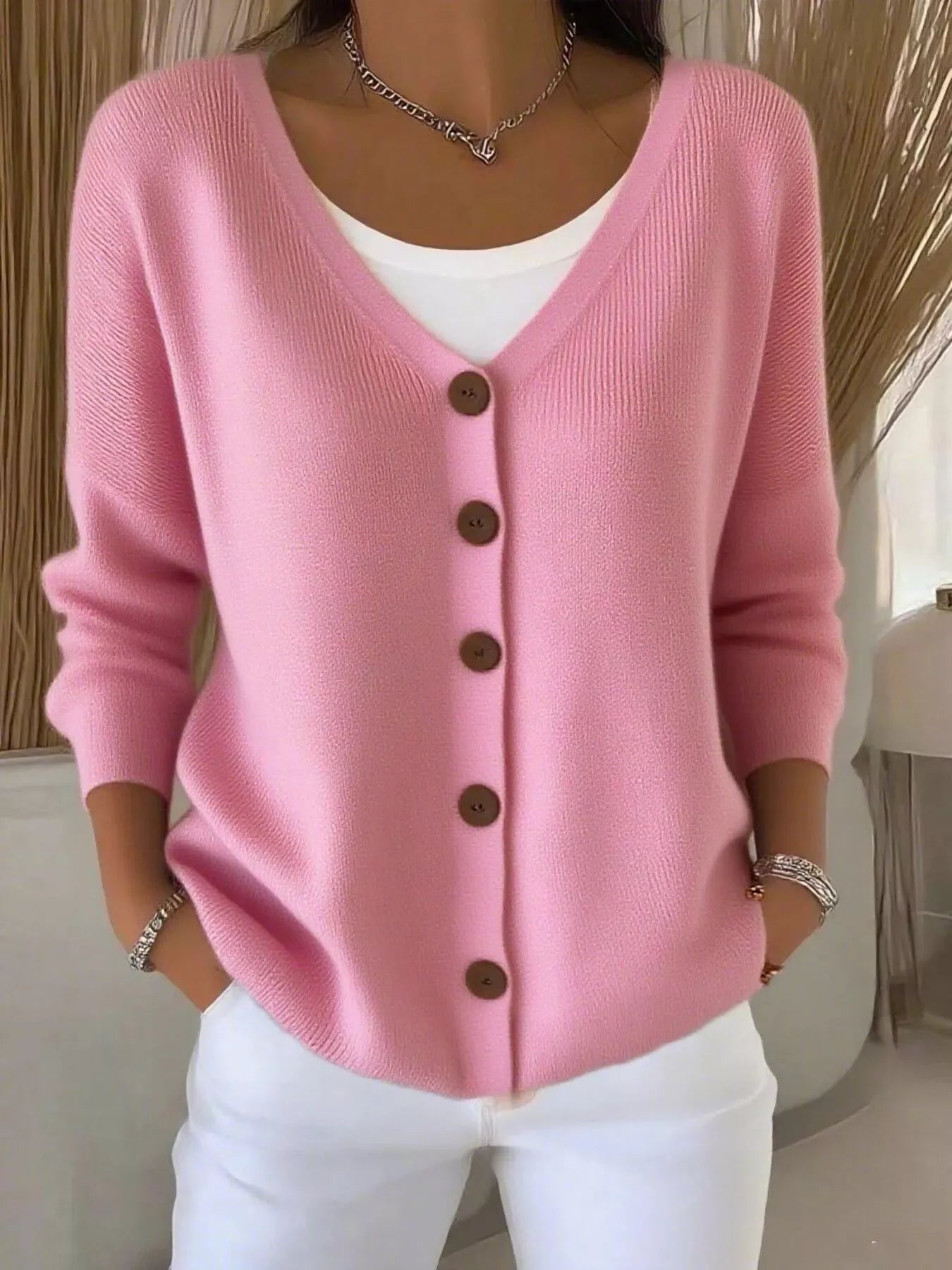 Adara - Elegante cárdigan con botones en la parte delantera y cuello en V