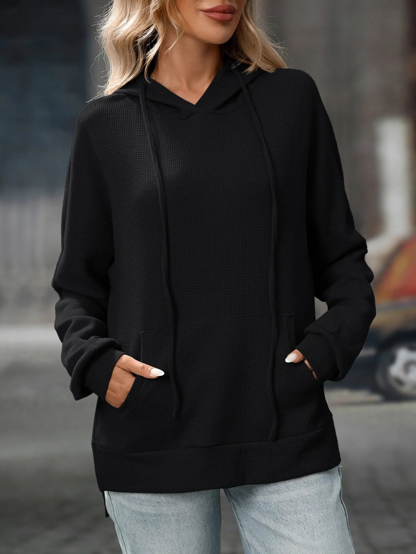 Thalina - Chaqueta con capucha y cordón ajustable, informal y con textura