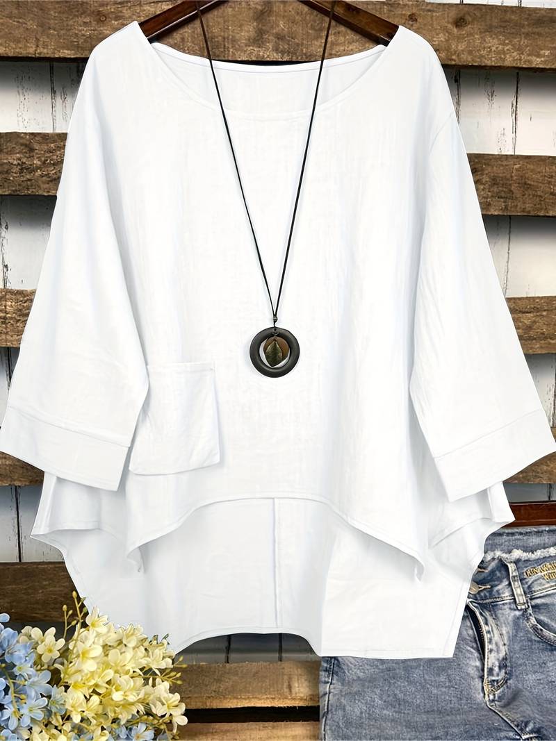 Dianna - Blusa casual suelta de cuello redondo