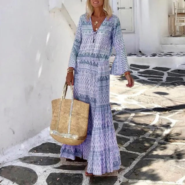 Lyndsey - Elegante vestido largo vintage de manga larga