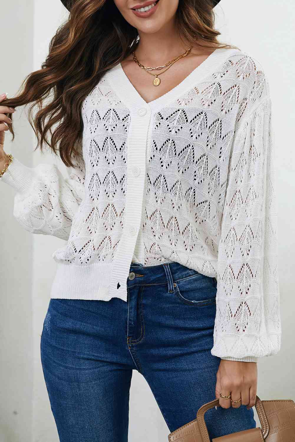 Noemi - Chaqueta de punto con cuello de pico, chic y desenfadada