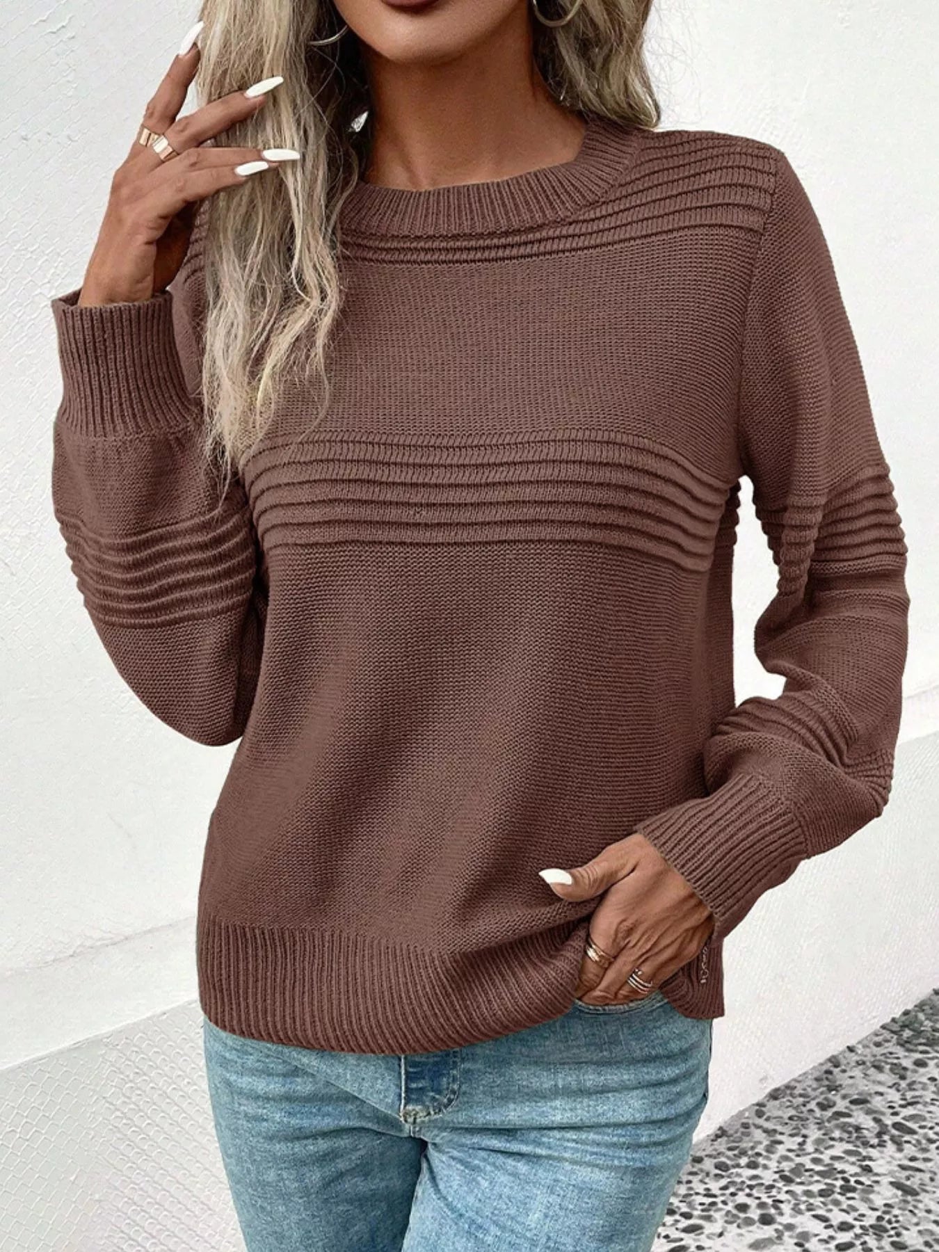 Zeva - Jersey informal y elegante de cuello redondo y manga larga