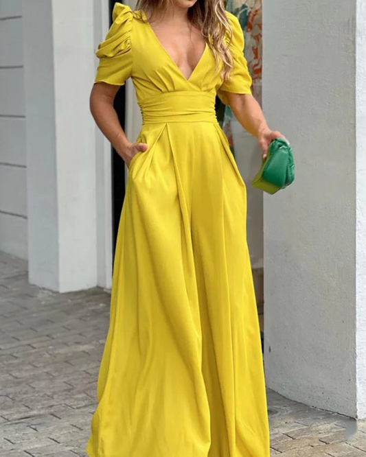 Fenella - Elegante mono holgado de manga corta y escote de pico profundo