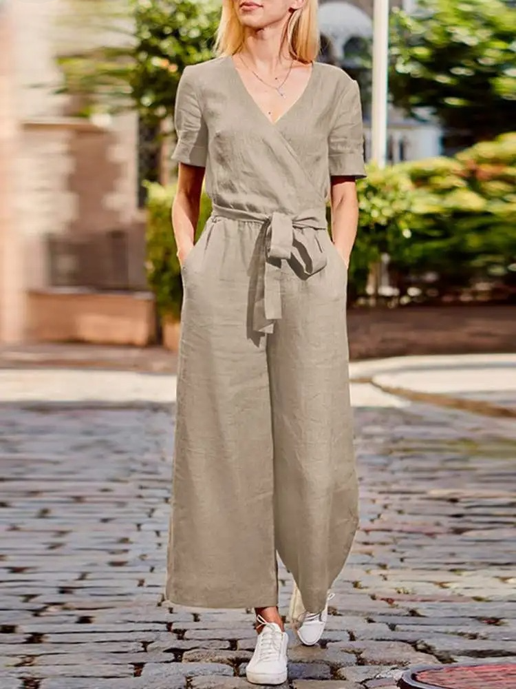 Romilly - Mono casual suelto con cuello en V y perneras anchas