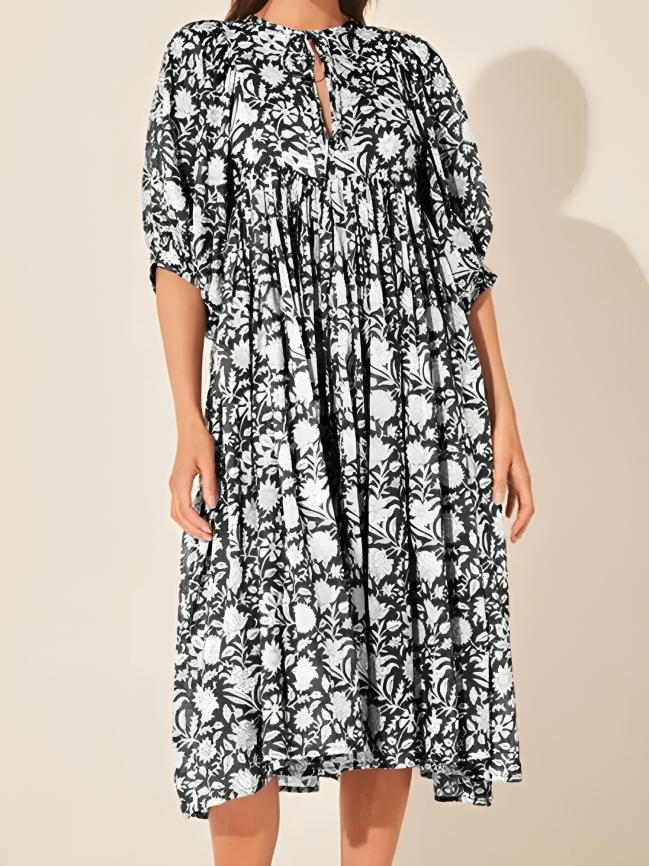 Mercy - Vestido de manga acampanada de estilo floral holgado y casual