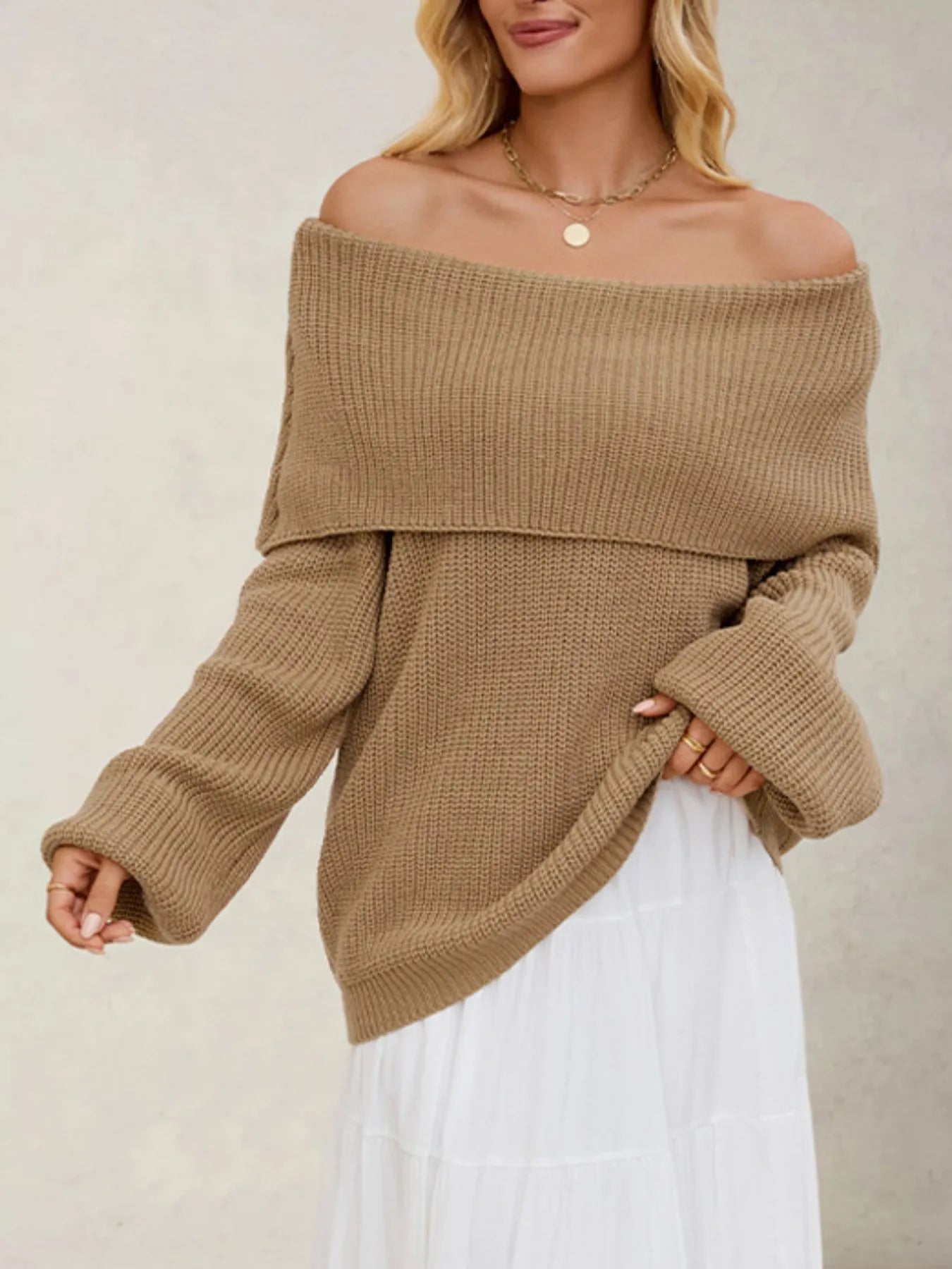 Xelaria - Jersey holgado y elegante de manga larga con solapa