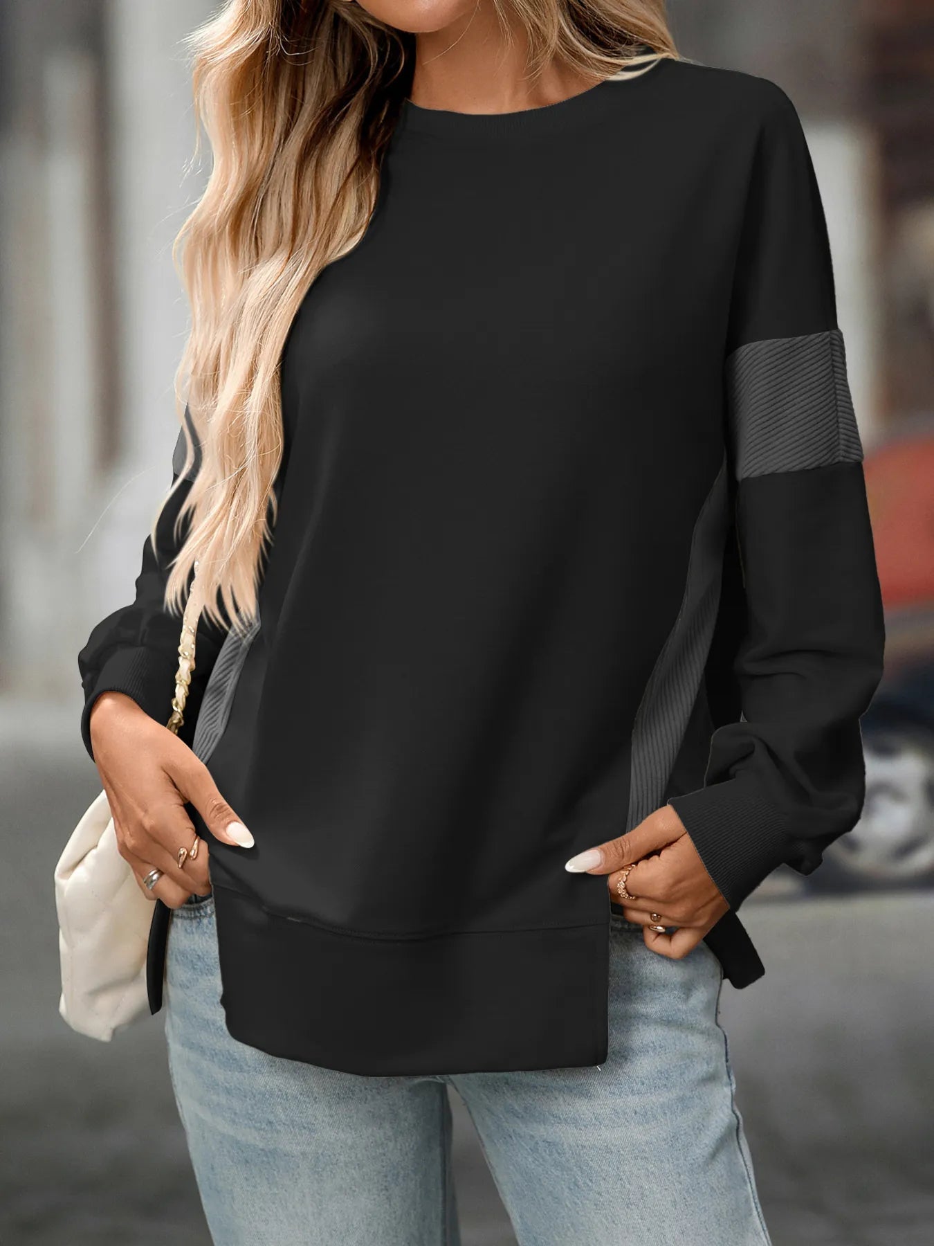 Ilona - Estiloso sudadera holgada de cuello redondo y manga larga