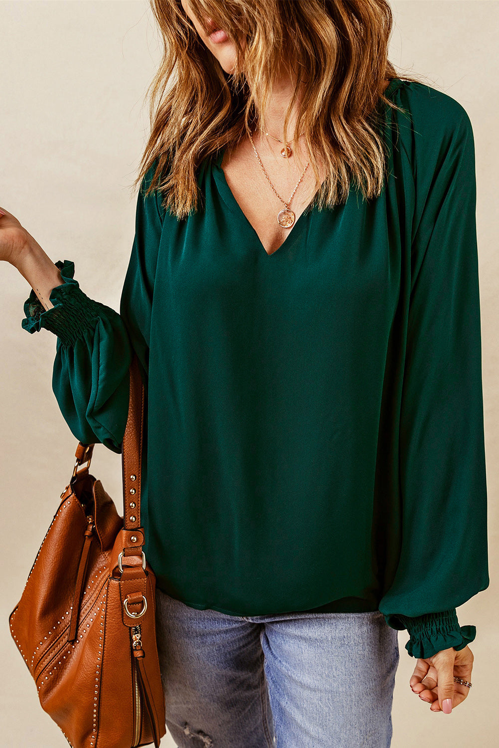 Eliana - Elegante blusa suelta de manga larga con cuello de muesca