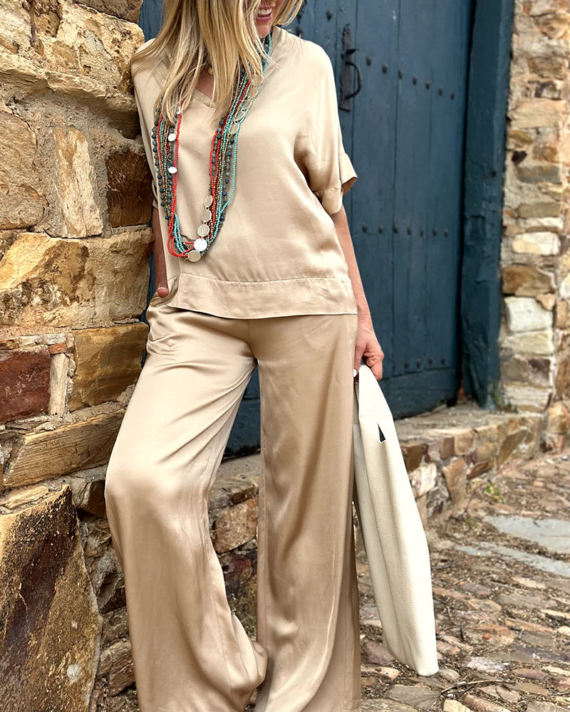 Lorayne - Conjunto informal de blusa suelta y pantalón
