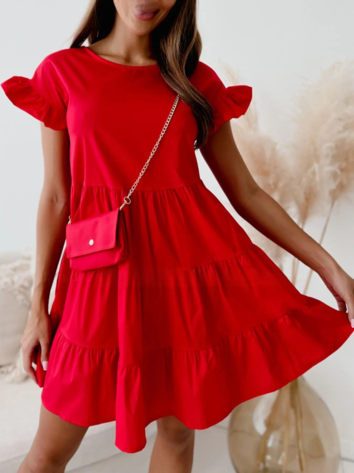 Lizzie - Minivestido de volantes con mangas escalonadas