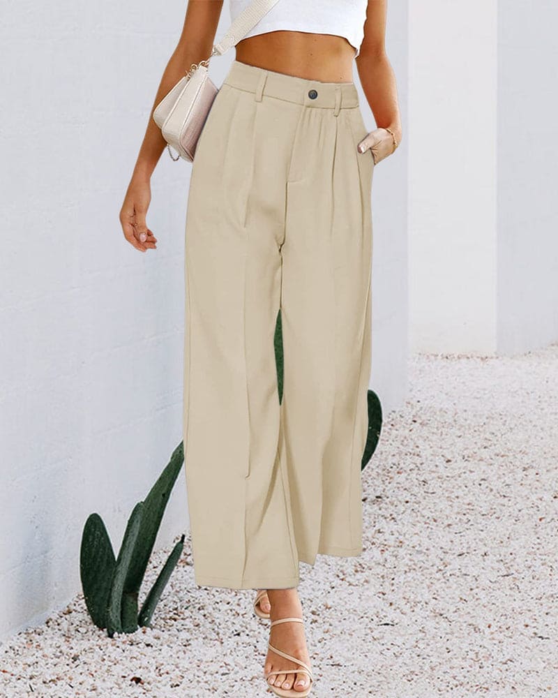 Ovelia - Elegante pantalón de talle alto y pierna ancha
