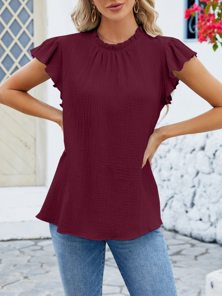 Hazel - Blusa elegante con mangas plisadas y volantes